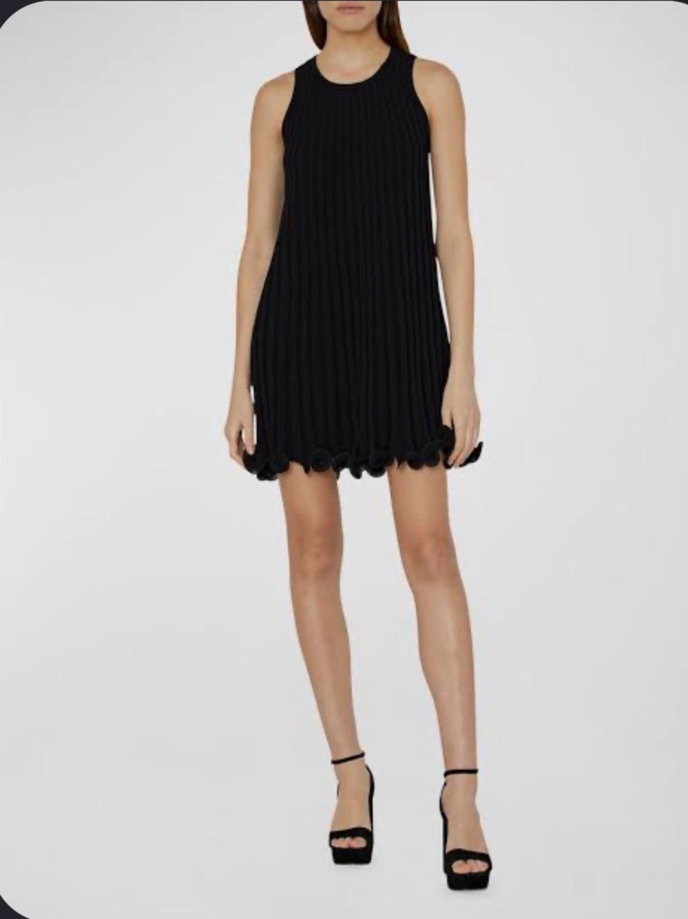 NWT Milly Black Sleeveless Wire Edge Ribbed Knit Midi Dress with Flounce Hem